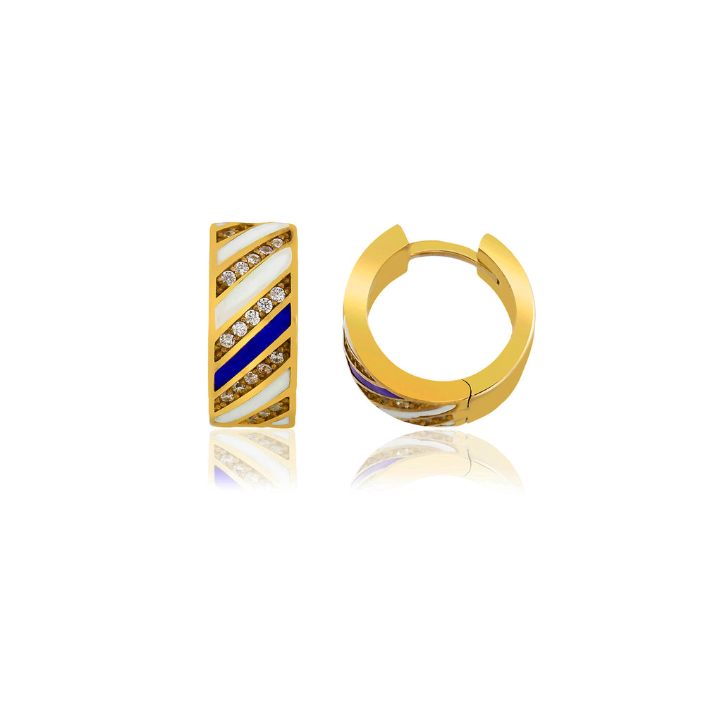 Best Price Best Quality Blue Enamel Mini Hoop Gold Plated Fashionable Earring 925 Crt Sterling Silver Wholesale Turkish Jewelry
