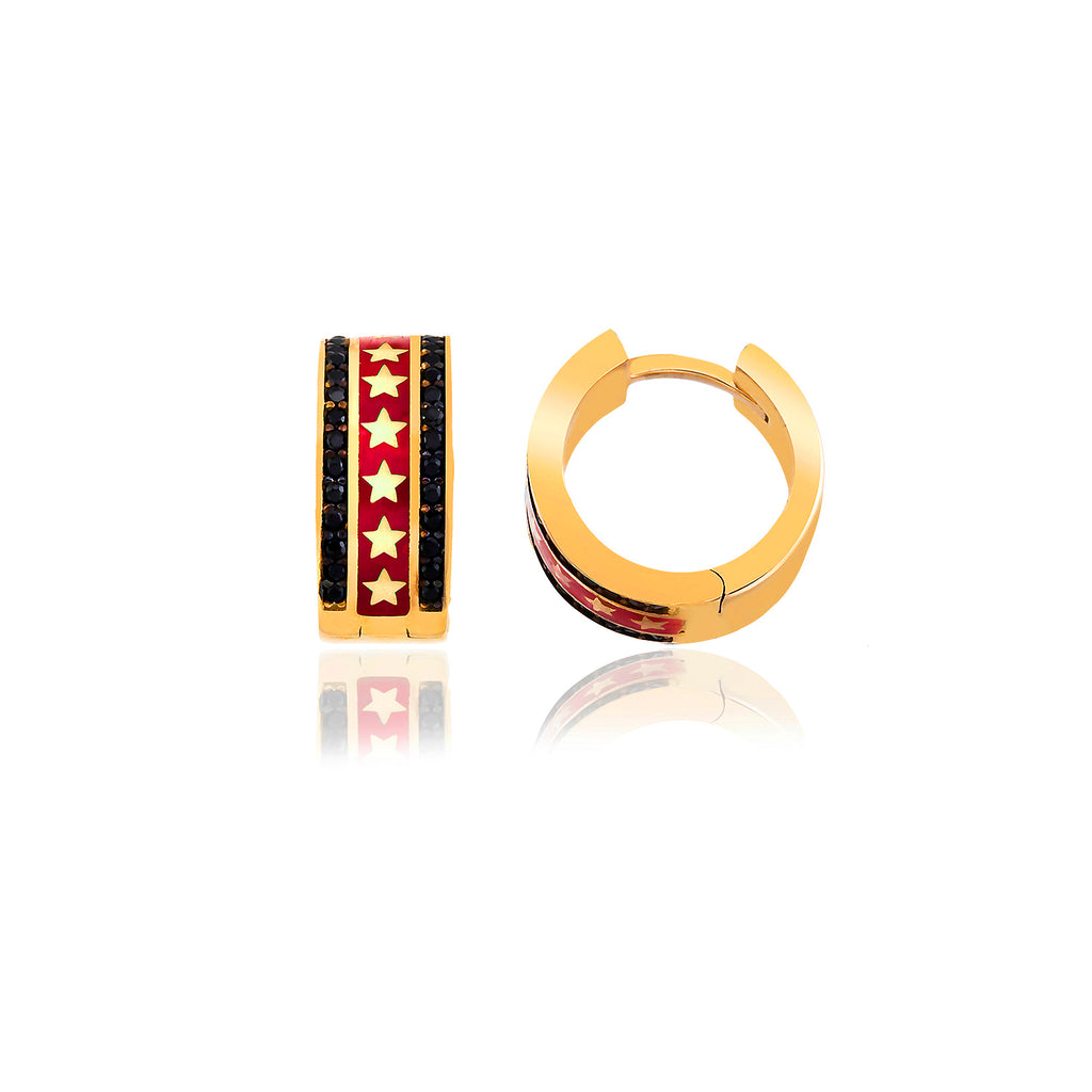 Best Price Best Quality Red Enamel Mini Hoop Gold Plated Fashionable Earring 925 Crt Sterling Silver  Wholesale Turkish Jewelry