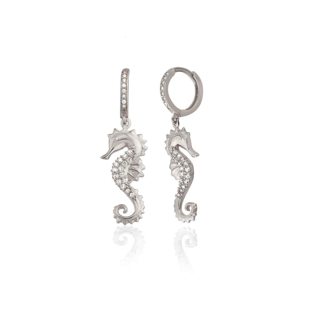 Zirconia Seahorse Earring  925 Crt  Sterling Silver Wholesale Turkish Jewelry