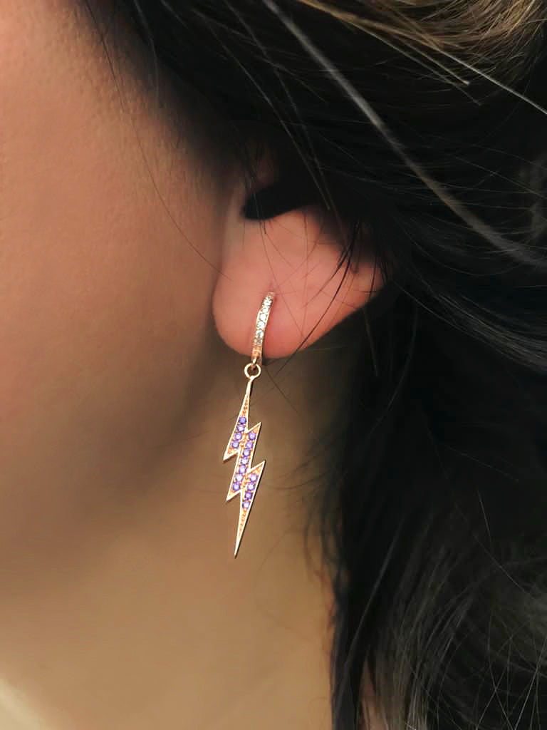 Purple Zirconia Lightning Earring 925 Crt Sterling Silver Wholesale Turkish Jewelry
