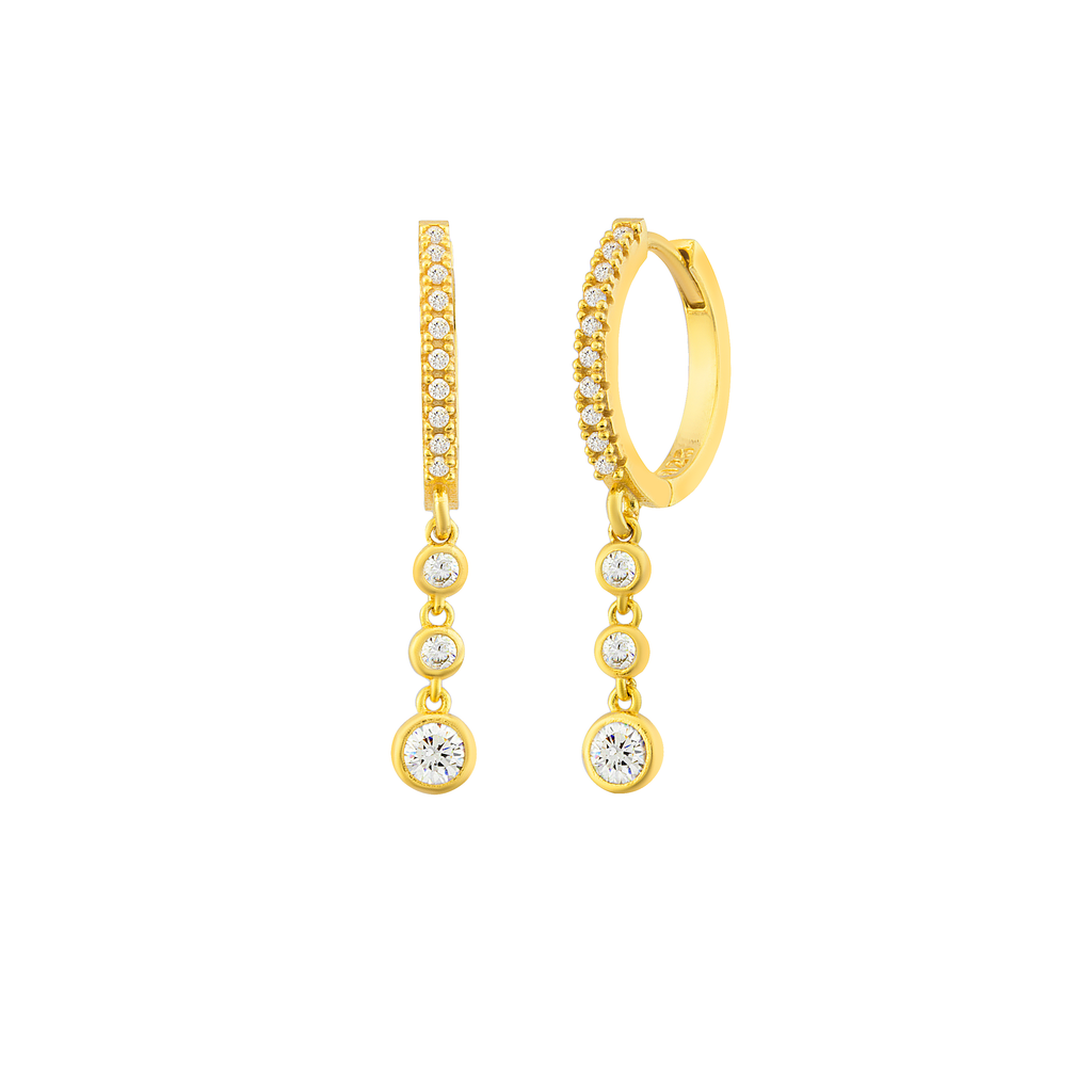 3 Stone Zirconia Hoop Gold Plated 925 Sterling Silver Earring Wholesale Turkish Jewelry