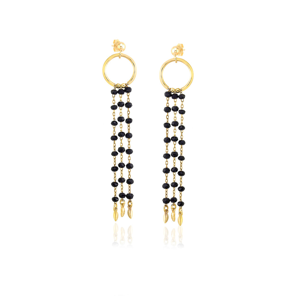 18K Gold Plating Best Quality Custom Design New Trend Black Bead Chandelier 925 Sterling Silver  Wholesale Turkish Jewelry Earring