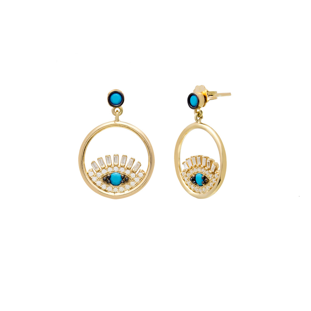 925 Crt Sterling Silver Best Quailty Handcraft  Turquoise-White Zirconia White Baquette Round Evil Eyelash  Stud Earring Wholesale Turkish Jewelry