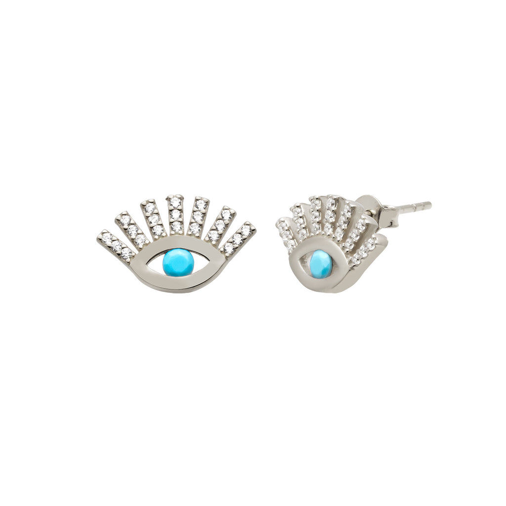 925 Crt Sterling Silver Best Price Best Quailty Handcraft Turquoise Stone Evil Eyelash  Stud Earring Wholesale Turkish Jewelry