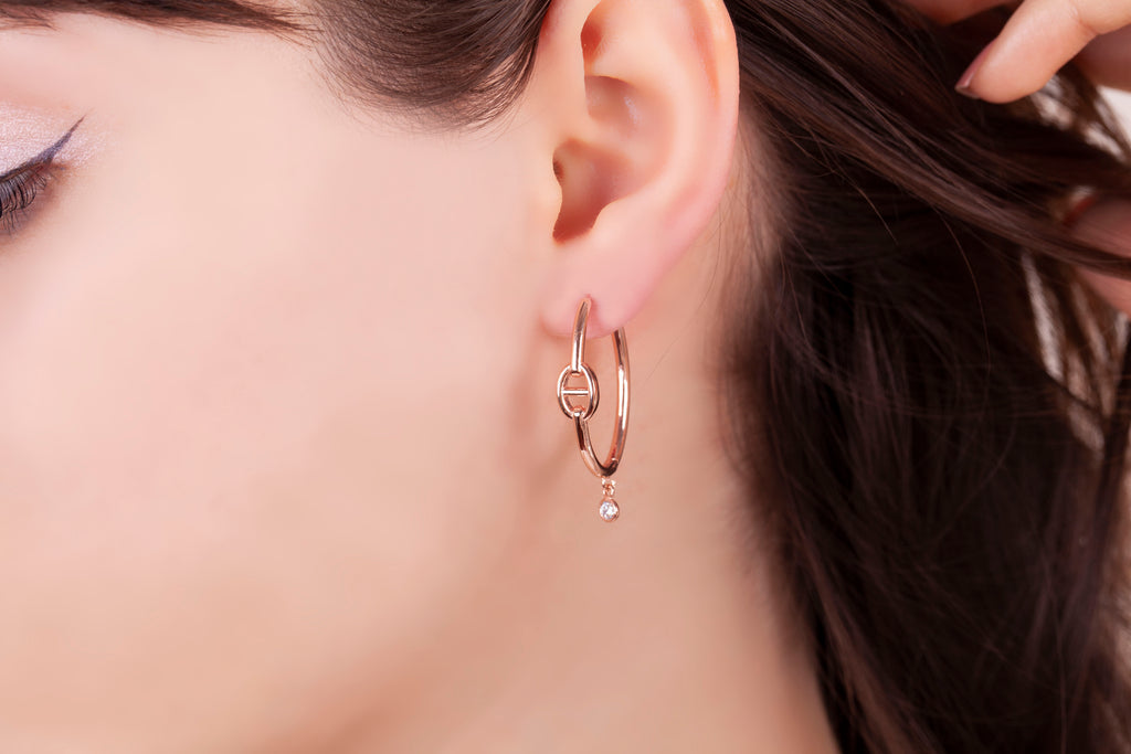 Gold Plated Hanging Stone Link Earring 925 Crt Sterling Silver Wholesale Turkish Jewelry