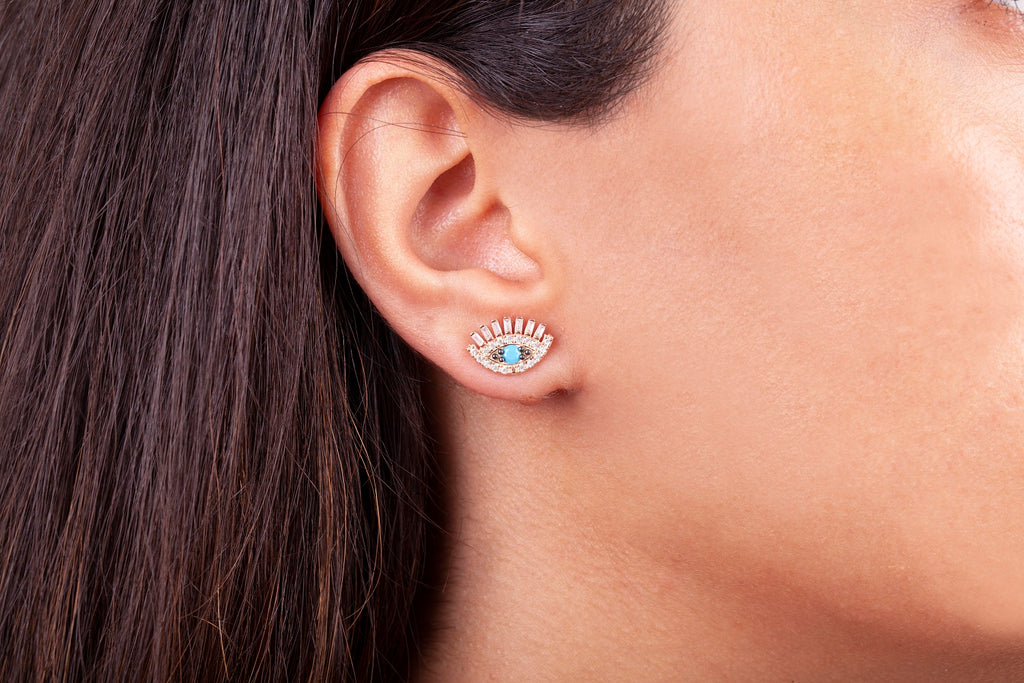 925 Crt Sterling Silver Best Price Best Quailty Handcraft Turquoise Stone Evil Eyelash  Stud Earring Wholesale Turkish Jewelry