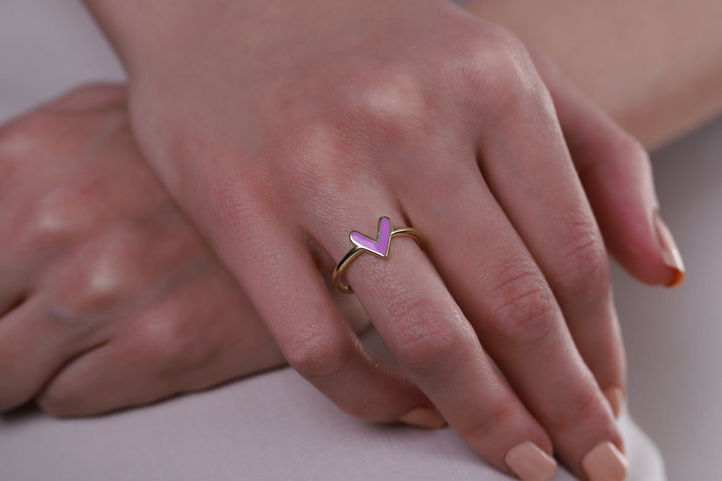 925 Crt Sterling Silver Best Price Best Quailty Handcraft Gold Plated Purple Enamel Heart Ring Wholesale Turkish Jewelry