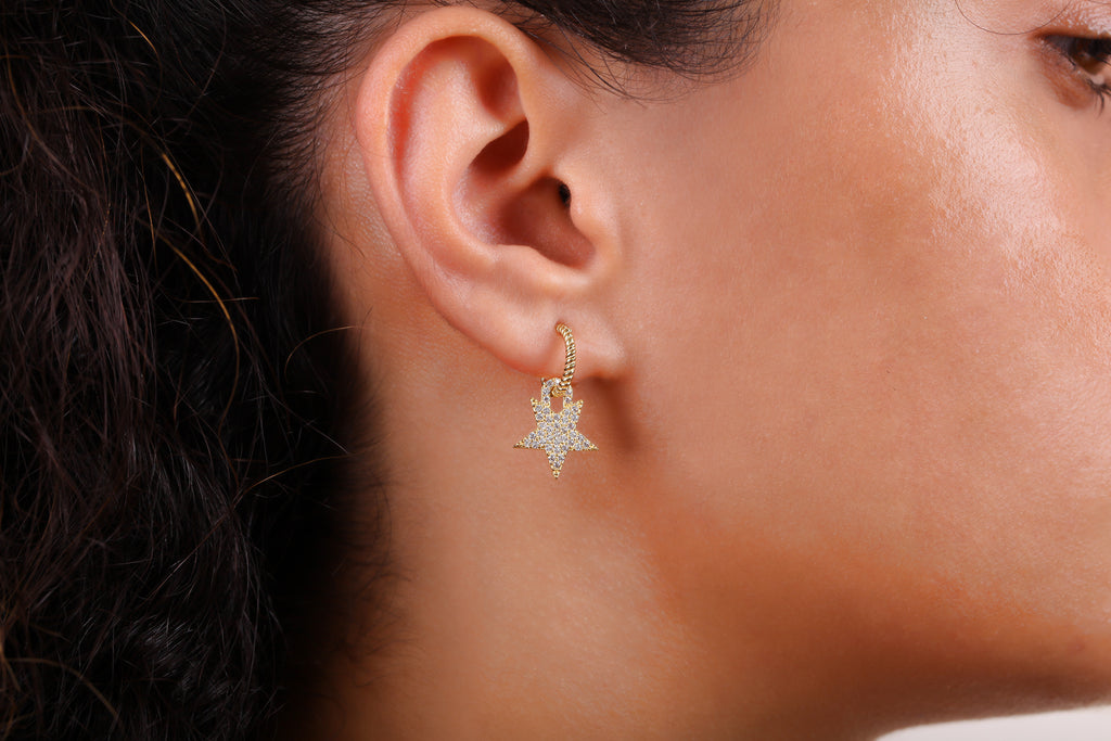 925 Crt Sterling Silver Gold Plated White Zirconia Star Earring Wholesale Turkish Jewelry