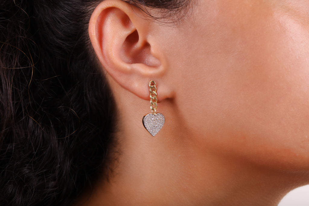 925 Crt Sterling Silver Gold Plated White Zirconia Hanging Heart Fasionable Earring Wholesale Turkish Jewelry