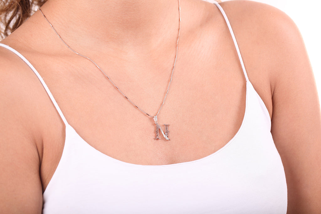 Elegant İnitial N Letter Gold Plated Necklace 925 Crt Sterling Silver Wholesale Turkish Jewelry