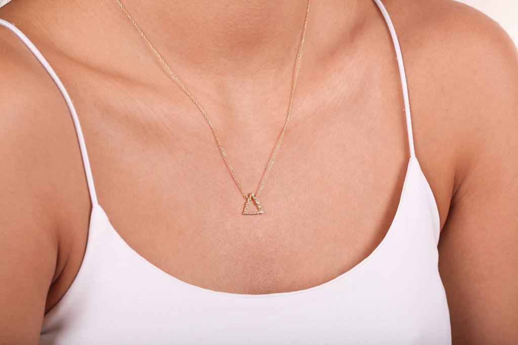 925 Crt Sterling Silver Best Price Best Quailty Handcraft   Gold Plated White Zirconia Triangle Necklace Wholesale Turkish Jewelry