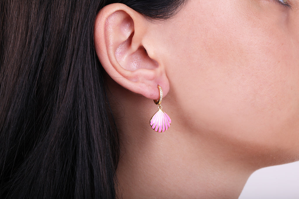 Pink Enamel Shell Earring 925 Crt Sterling Silver Wholesale Turkish Jewelry