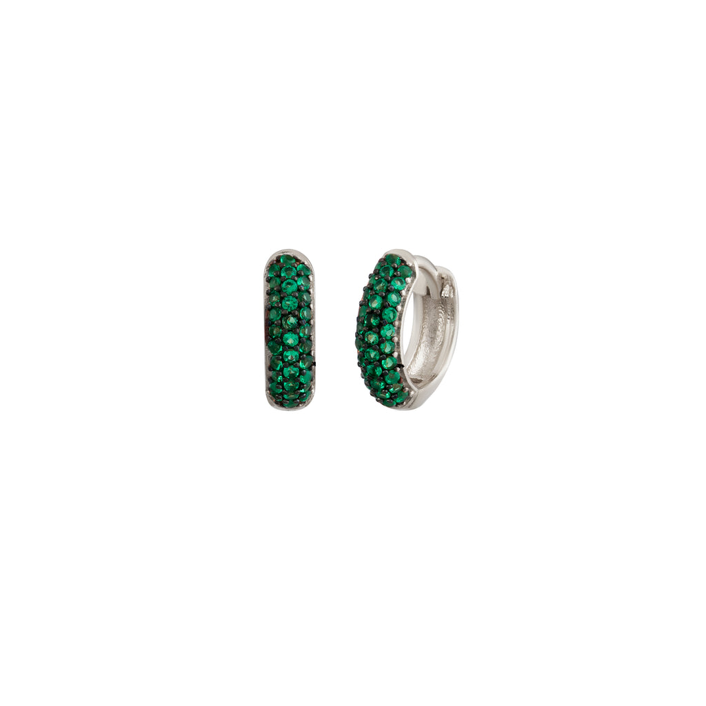 Gold Plated Green Zirconia Mini Hoop Earring  925 Crt Sterling Silver Wholesale Turkish Jewelry