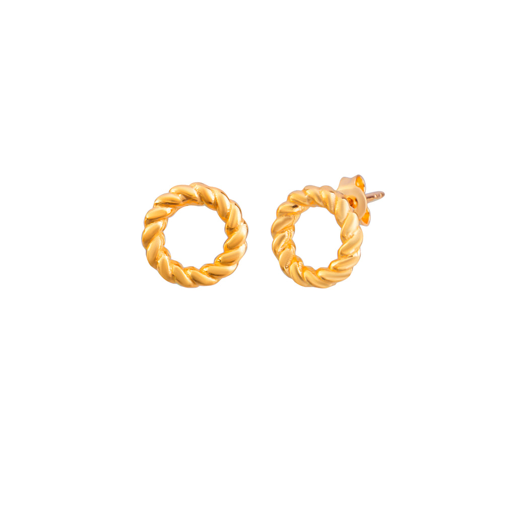 Gold Plated Twisted Hoop Stud Earring 925 Crt Sterling Silver Wholesale Turkish Jewelry