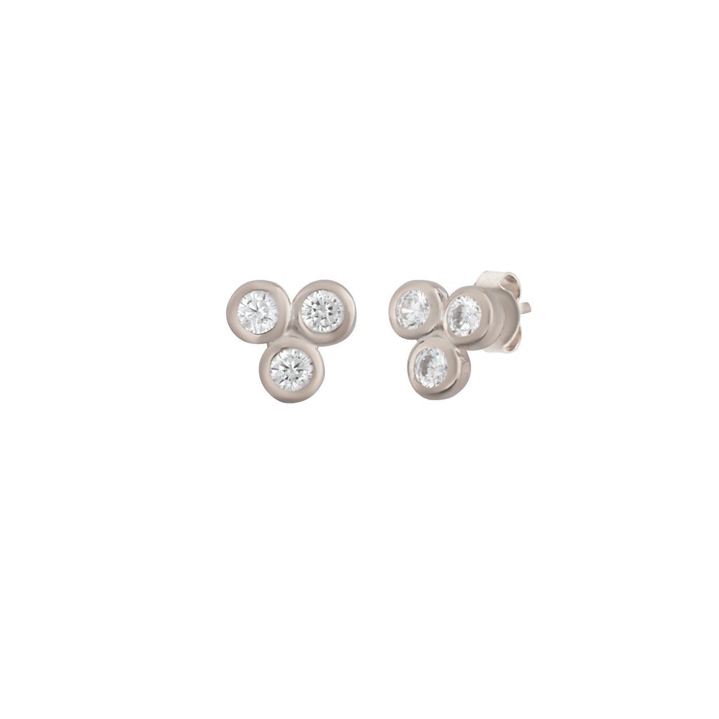 Gold Plated Three Zirconia Stud Earring 925 Crt Sterling Silver Wholesale Turkish Jewelry
