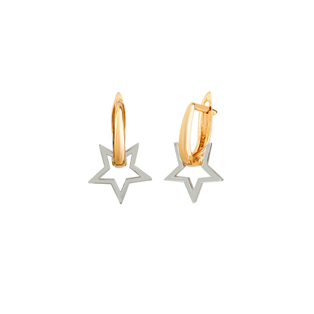 Gold Plated Hanging Star Clip on Earring 925 Crt Sterling Silver Wholesale Turkish Jewelry