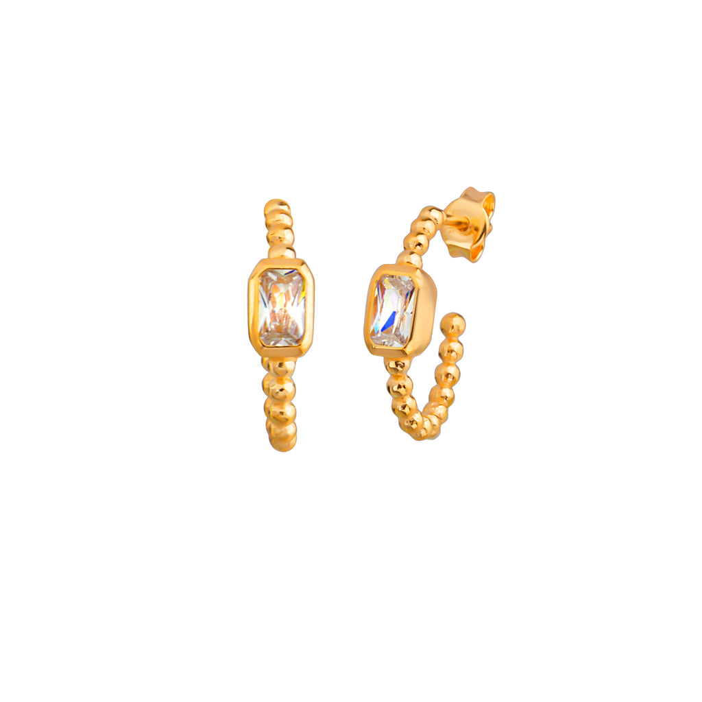 Gold Plated Baquette Mini Ball Stud Earring 925 Crt Sterling Silver Wholesale Turkish Jewelry