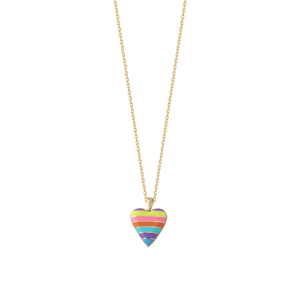 925 Crt Sterling Silver Gold Plated Rainbow Enamel Heart Necklace Wholesale Turkish Jewelry