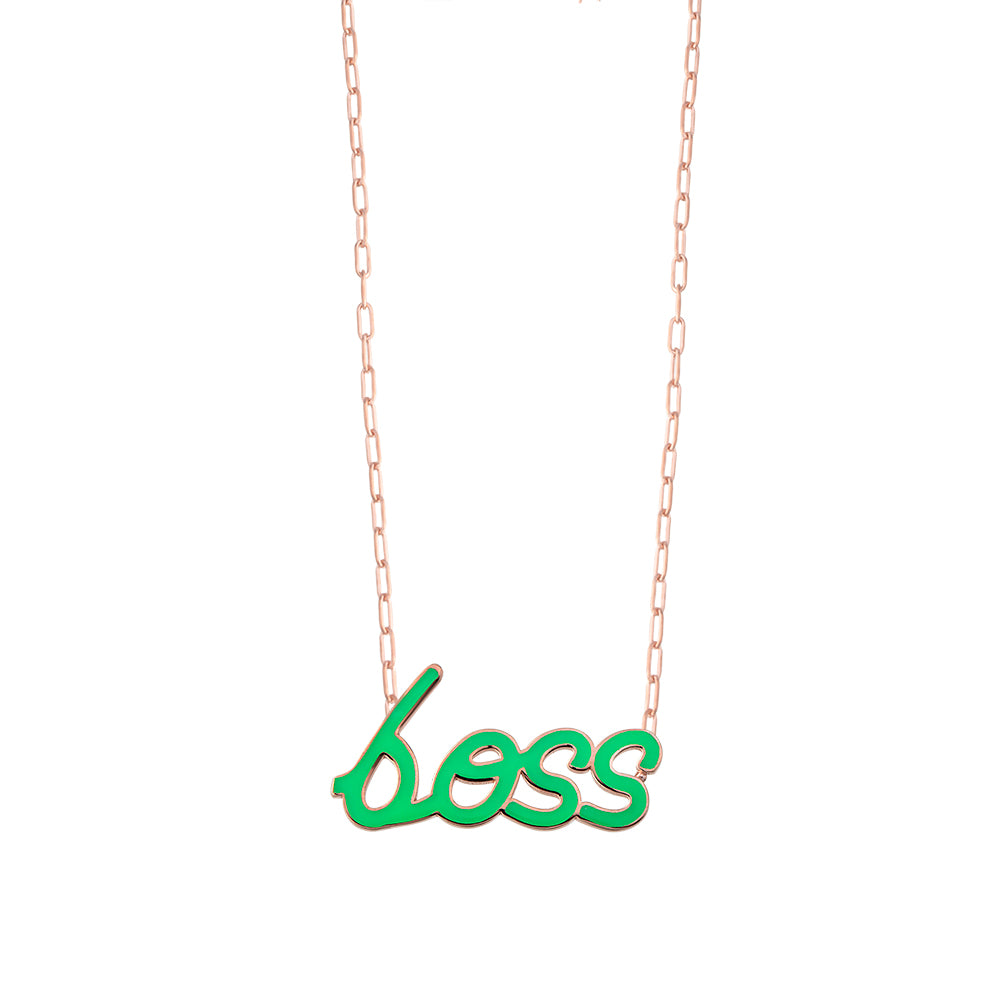925 Crt Sterling Silver Gold Plated Green Enamel Motto Boss  Fasionable Necklace Wholesale Turkish Jewelry
