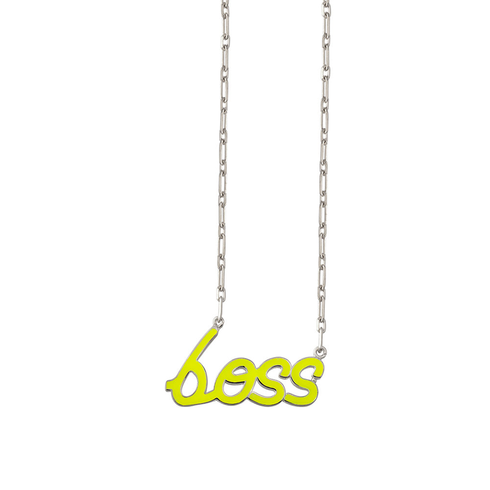925 Crt Sterling Silver Gold Plated Yellow Enamel Motto Boss  Fasionable Necklace Wholesale Turkish Jewelry