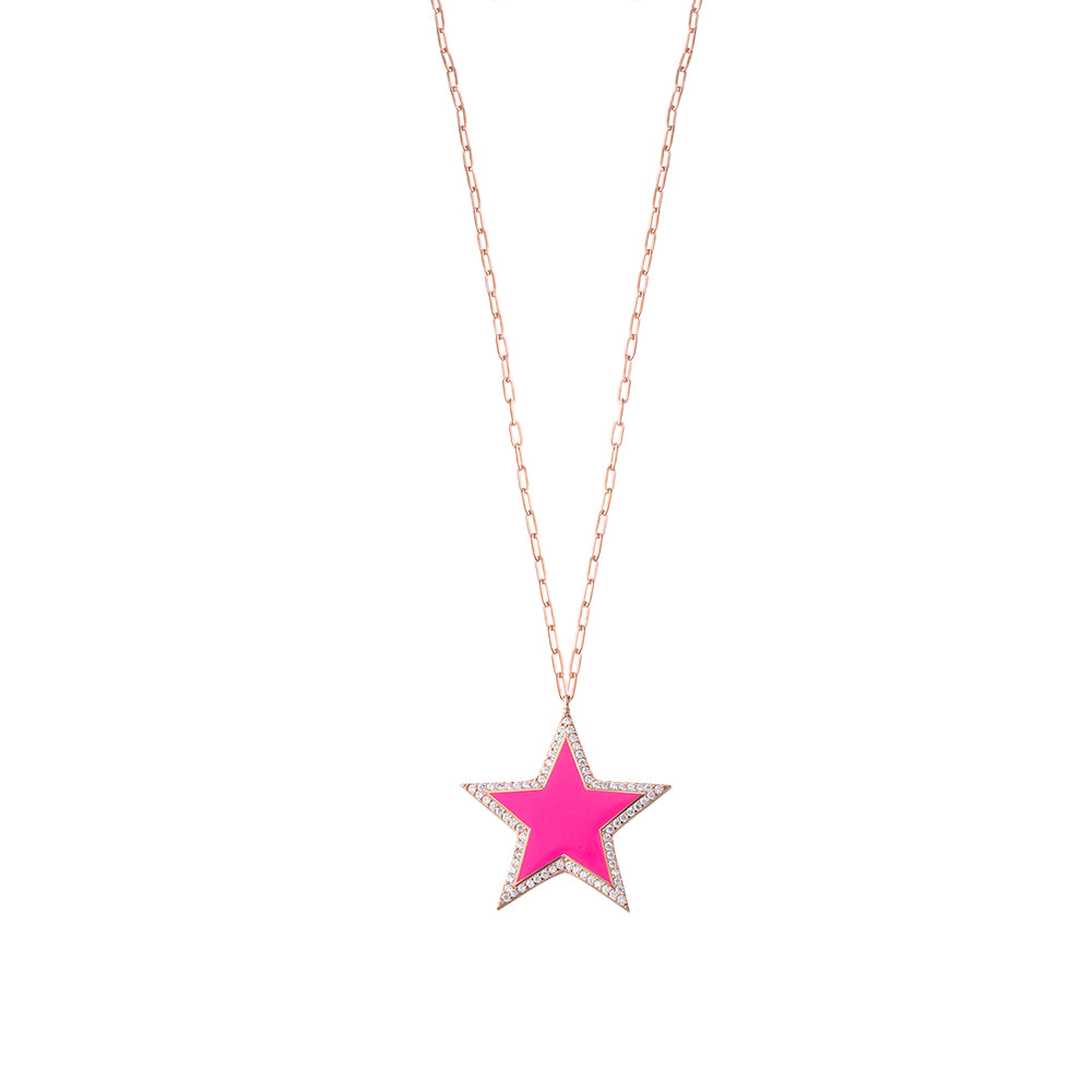 925 Crt Sterling Silver Gold Plated White Zirconia Coral Enamel Star Necklace Wholesale Turkish Jewelry