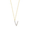 White Zirconia V Initial Letter Gold Plated Necklace 925 Crt Sterling Silver Wholesale Turkish Jewelry