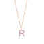 Pink Zirconia R Initial Letter Gold Plated Necklace 925 Crt Sterling Silver Wholesale Turkish Jewelry
