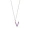 Purple Zirconia V Initial Letter Gold Plated Necklace 925 Crt Sterling Silver Wholesale Turkish Jewelry
