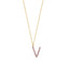 Pink Zirconia V Initial Letter Gold Plated Necklace 925 Crt Sterling Silver Wholesale Turkish Jewelry