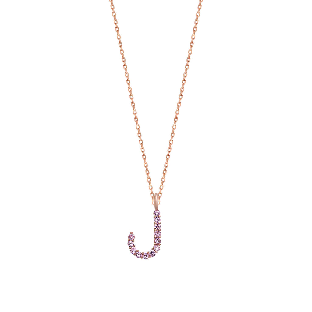 Pink Zirconia J Initial Letter Gold Plated Necklace 925 Crt Sterling Silver Wholesale Turkish Jewelry