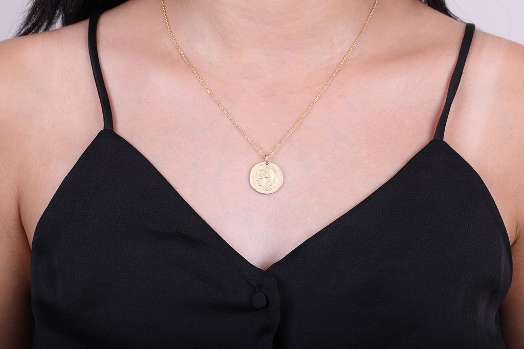 Best Price Best Quality Ancient Athena Money Gold Plated Fashionable Summer Coin Necklace 925 Crt Sterling Silver Wholesale Turkish Jewelry