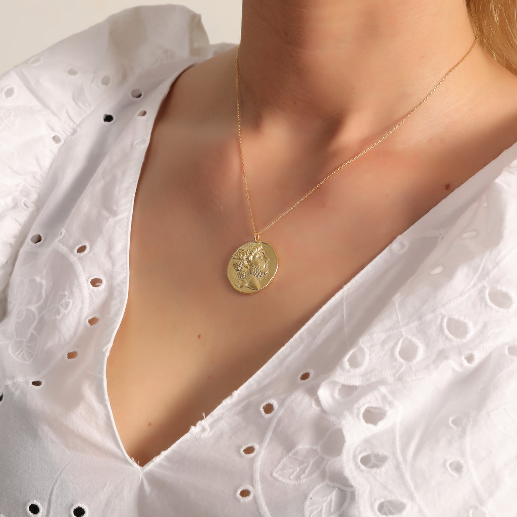 Best Price Best Quality Ancient Money Gold Plated Fashionable Summer Coin Necklace  925 Crt Sterling Silver Wholesale Turkish Jewelry