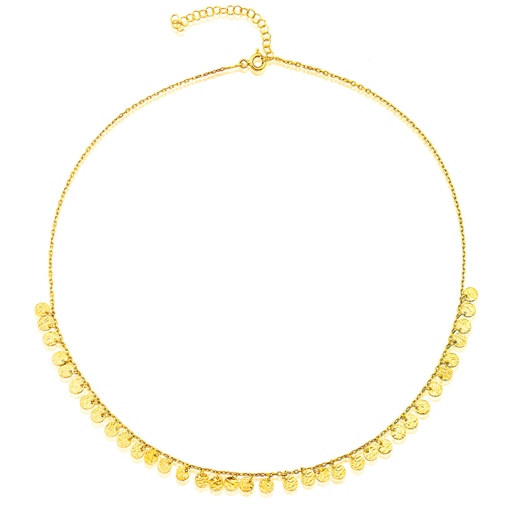 Gold Plated Trendy Hammered Mini Coin Necklace 925 Crt Sterling Silver Wholesale Turkish Jewelry