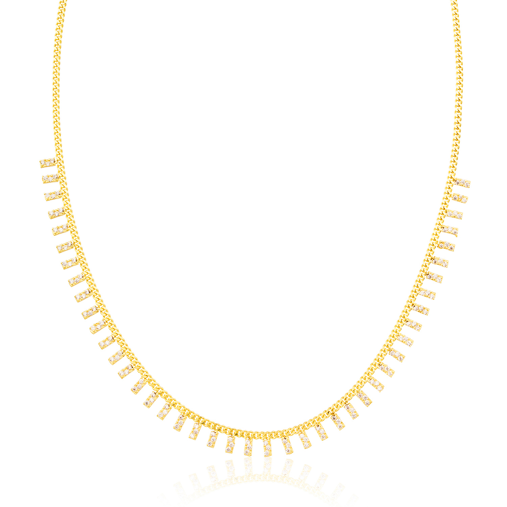 Zirconia Bar Cuban Chain Gold Plated Necklace 925 Crt Sterling Silver Wholesale Turkish Jewelry