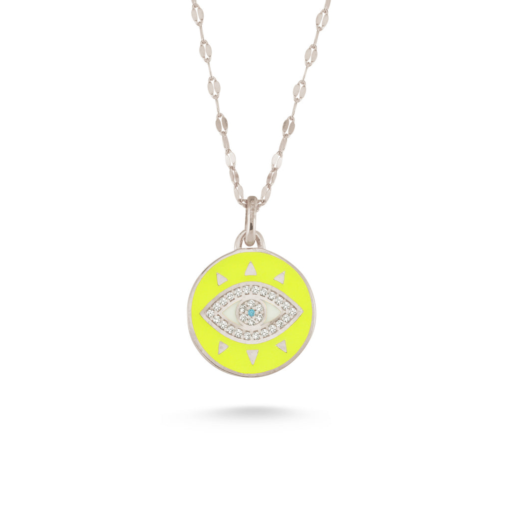 Gold Plated Fashionable Zirconia Eye Yellow Enamel Coin Necklace Wholesale 925 Crt Sterling Silver  Turkish Jewelry