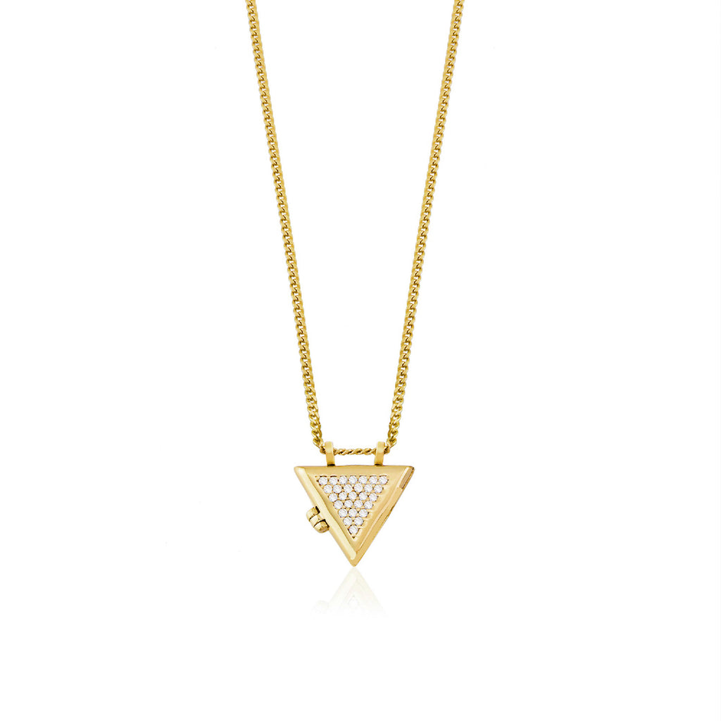 Zirconia Triangle Locket Gold Plated Necklace 925 Crt Sterling Silver Wholesale Turkish Jewelry