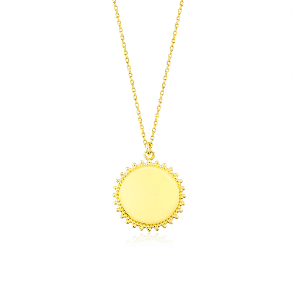 Medallion Sun Gold Plated Necklace 925 Crt Sterling Silver Wholesale Turkish Jewelry
