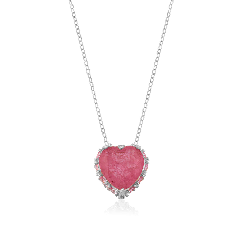Pink Zirconia Heart Gold Plated Necklace 925 Crt Sterling Silver Wholesale Turkish Jewelry