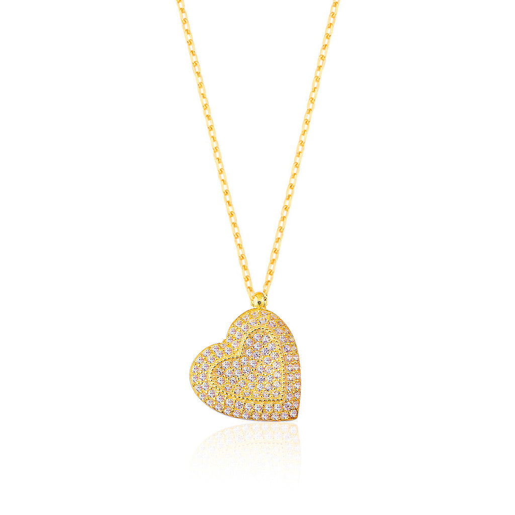 Zirconia Heart Gold Plated Necklace 925 Crt Sterling Silver  Wholesale Turkish Jewelry