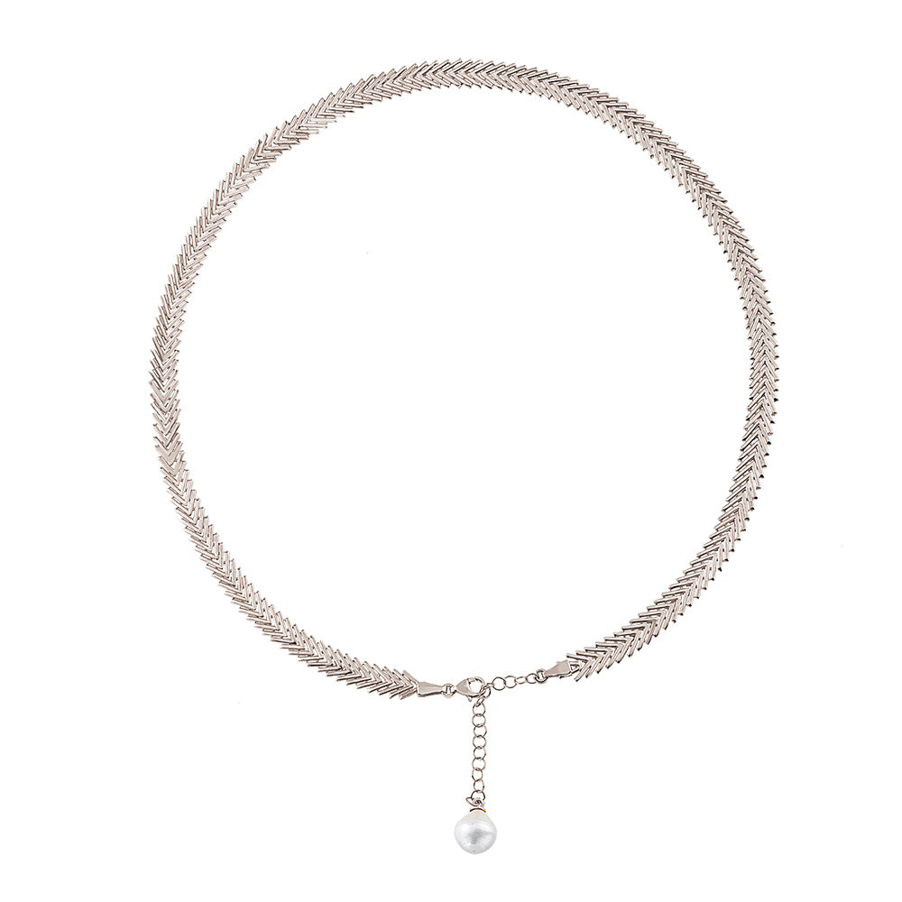 Fashionable V Cut With Pearl Chain Necklace 925 Crt Sterling Silver Gold Plated Wholesale Turkish Jewelry