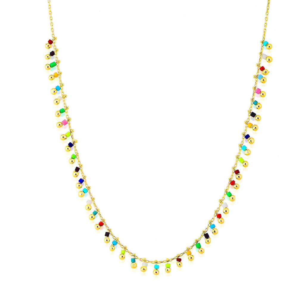 Gold Plated Trendy Colorful Bead Balls Necklace 925 Crt Sterling Silver  Wholesale Turkish Jewelry