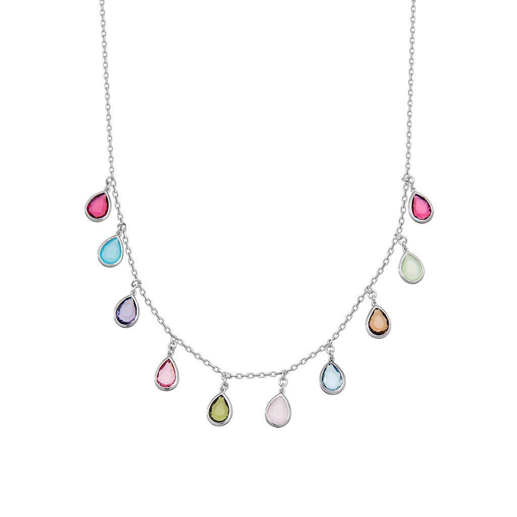 925 Sterling Silver Gold Plated Colorful Crystal Collection Hanging Drop Necklace Wholesale Turkish Jewelry