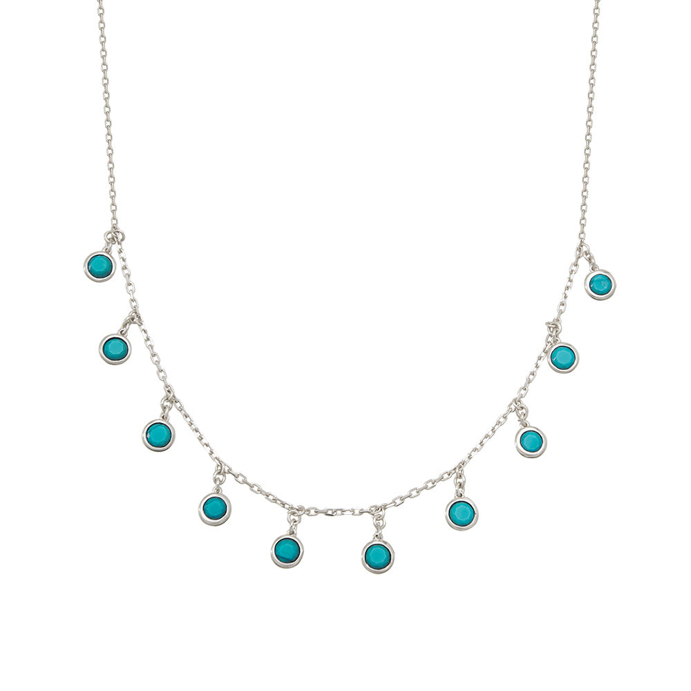 925 Sterling Silver Gold Plated Turquoise Zirconia Round Stones Necklace Wholesale Turkish Jewelry