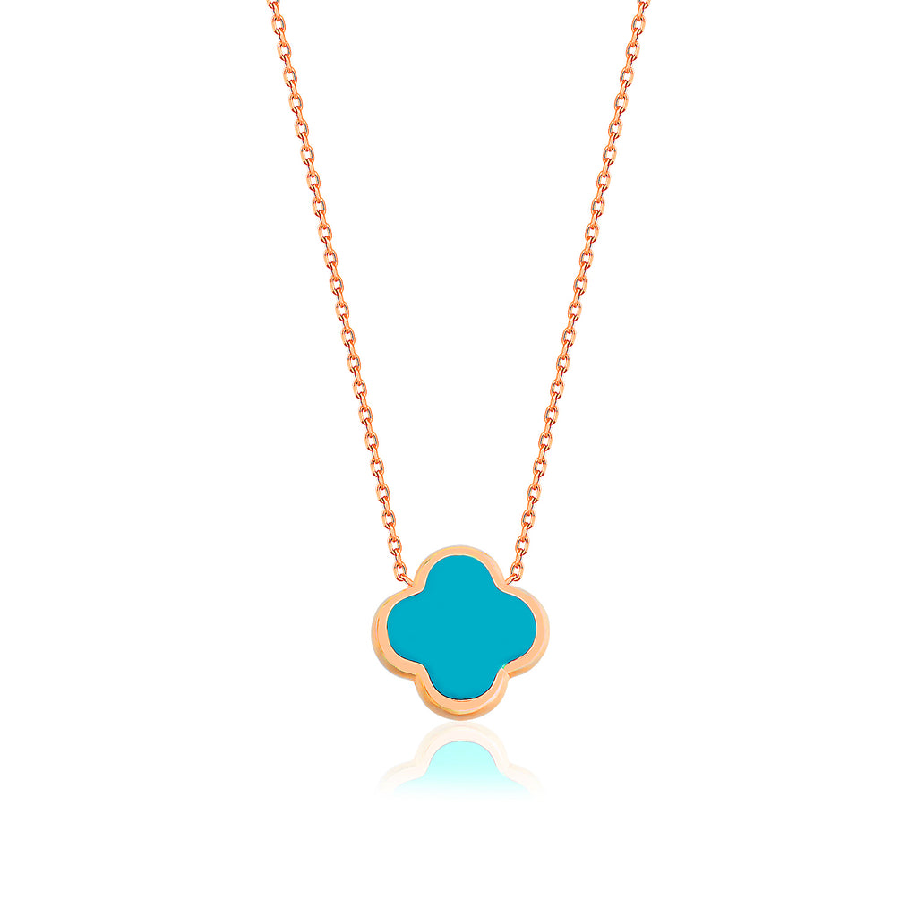Gold Plated Fashionable Turquoise Enamel Clover Necklace 925 Crt Sterling Silver Wholesale Turkish Jewelry