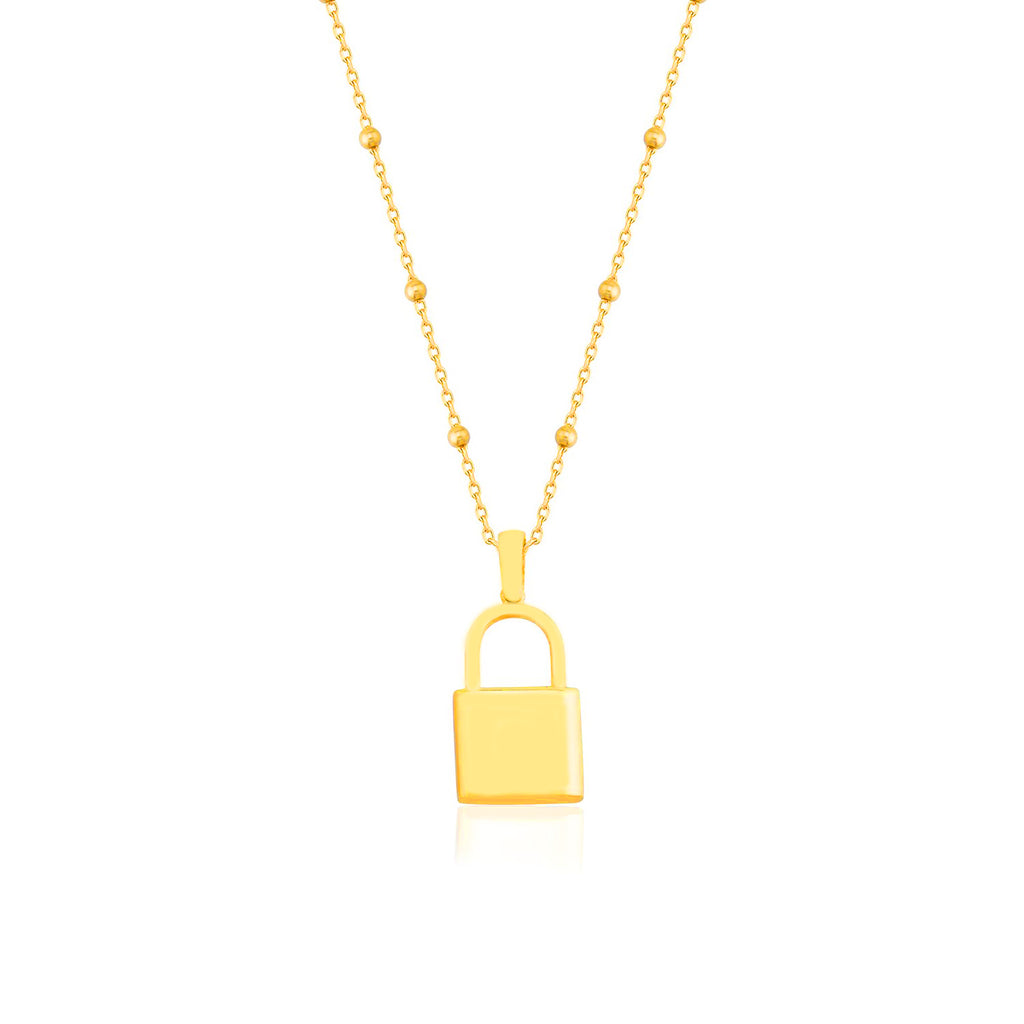 Gold Plated Fashionable Plain Lock Necklace 925 Crt Sterling Silver Wholesale Turkish Jewelry