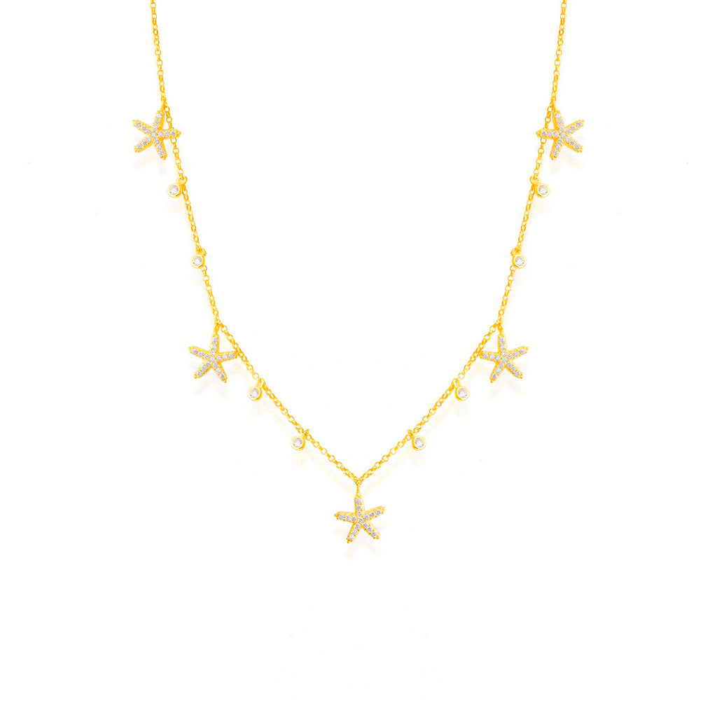 Gold Plated Fashionable Zirconia Sea Star Necklace 925 Crt Sterling Silver Wholesale Turkish Jewelry