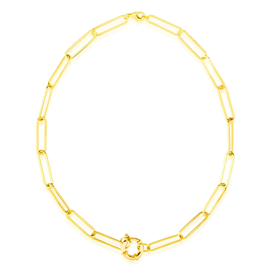 Chunky Chain With Round Lock Gold Plated Necklace 925 Crt Sterling Silver Wholesale Turkish Jewelry