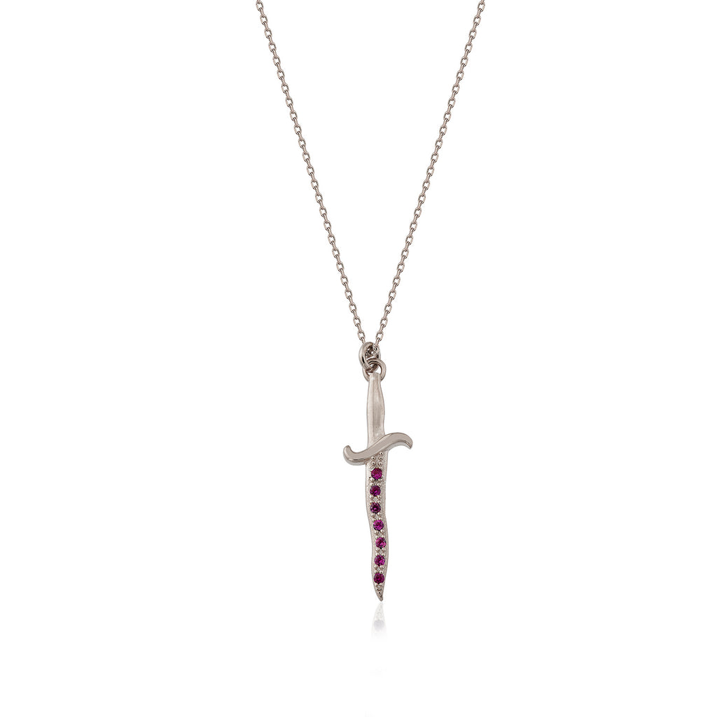 Pink Zirconia Sword Gold Plated Necklace Wholesale Turkish 925 Crt Sterling Silver Jewelry