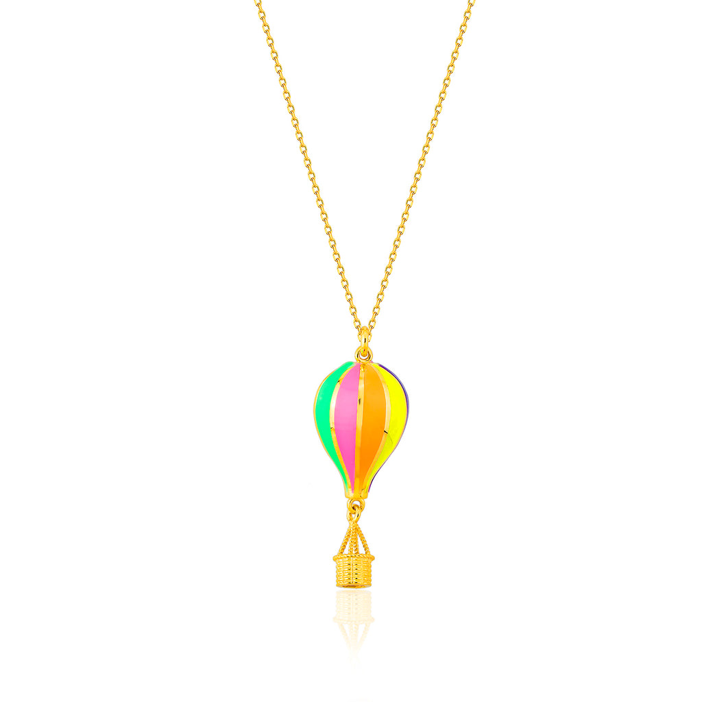 Colorful Enamel Hot Air Balloon 925 Crt Sterling Silver Gold Plated Necklace Wholesale Turkish Jewelry