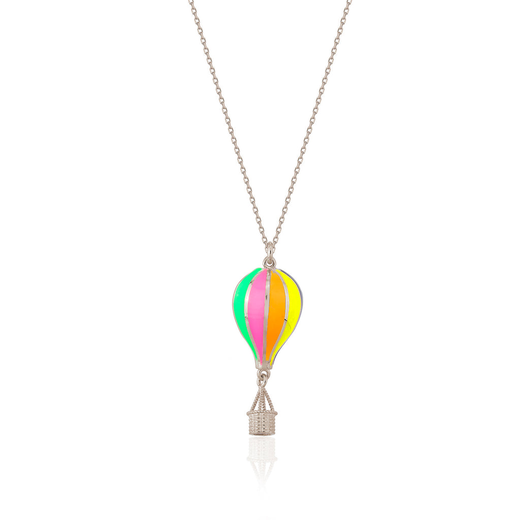 Colorful Enamel Hot Air Balloon 925 Crt Sterling Silver Gold Plated Necklace Wholesale Turkish Jewelry